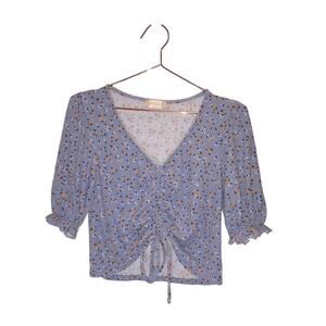 Altar'd State Blue Floral Ribbed Cropped Top - Small